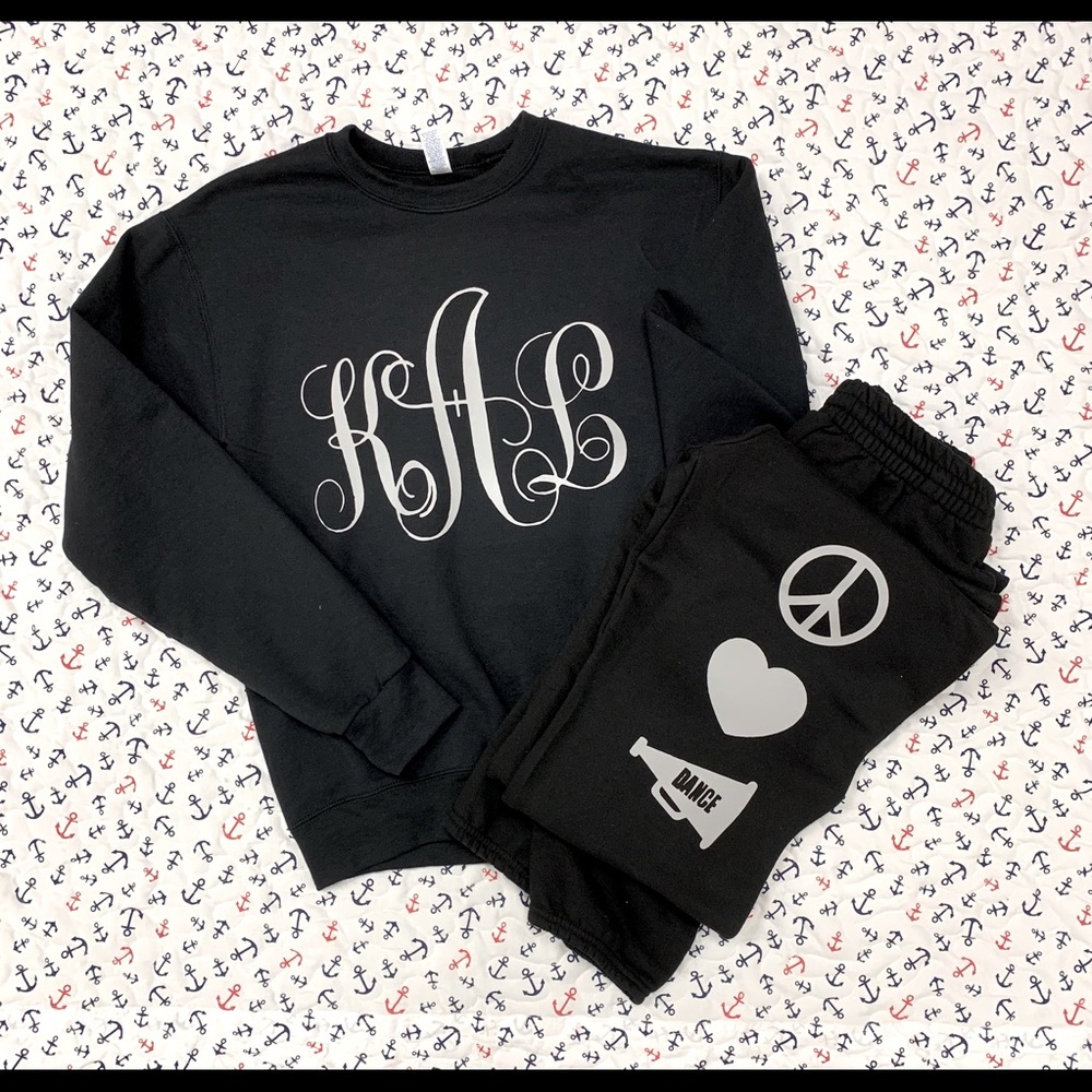 Vinyl monogram sweatpants set.